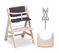 hauck Set Seggiolone Evolutivo con Ruote 6 Mesi a 90 kg, Bet Whitewashed | Cuscino, vassoio, cintura 5 punti, spartigambe, barra protezione, seduta e pedana con 8 posizioni, sedia evolutiva in faggio