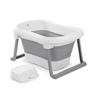 hauck Wash N Fold L, Grigio - Vaschetta Bagnetto Neonato con Sgabello e Tappo Termosensibile - 80 x 56 x 44 cm - Vasca da Bagno dalla Nascita fino a 18 kg - Pieghevole e Portatile