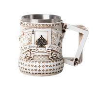 HAUCOZE Boccale di Birra con Coppa in acciaio inossidabile, Vichingo Beer Stein Mug per Compleanno Regalo Uomini Padre Marito, Poker Design 450ml