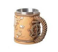 HAUCOZE Boccale di Birra con Coppa in acciaio inossidabile, Vichingo Beer Stein Mug per Compleanno Regalo Uomini Padre Marito, Mappa del mondo Design 450ml