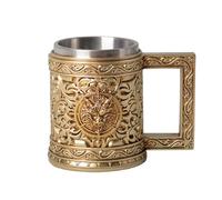 HAUCOZE Boccale di Birra con Coppa in acciaio inossidabile, Vichingo Beer Stein Mug per Compleanno Regalo Uomini Padre Marito, Wolf Head Design 450ml