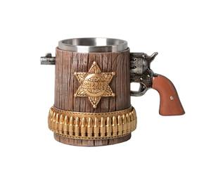 HAUCOZE Boccale di Birra con Coppa in acciaio inossidabile, Vichingo Beer Stein Mug per Compleanno Regalo Uomini Padre Marito, Sceriffo Design 450ml