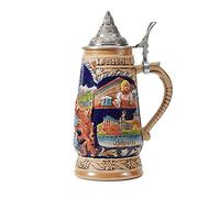 HAUCOZE Boccale di Birra Tedeschi Germania Oktoberfest Vichingo Beer Stein Mug con Coperchio per Compleanno Regalo Uomini Padre Marito 1.0 Liter