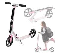 Hauki Monopattino da Città Rosa, Pieghevole e Regolabile in Altezza, con Ruote XXL e Freno al Pedale, Scooter Urbano per Bambini e Adulti con Cavalletto e Tracolla, Patinete a Spinta