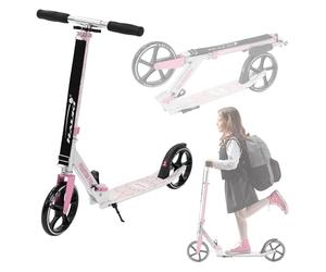 Hauki Monopattino da Città Rosa, Pieghevole e Regolabile in Altezza, con Ruote XXL e Freno al Pedale, Scooter Urbano per Bambini e Adulti con Cavalletto e Tracolla, Patinete a Spinta