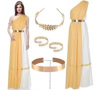 Haull 5 pezzi Golden Toga Costume da mitologia da donna, per adulti, costume greco con corona greca in vita, per Halloween e feste