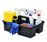 Haundry Cestino portaoggetti in plastica a 3 scomparti, impilabile, grande, di qualità commerciale, con manico, colore nero