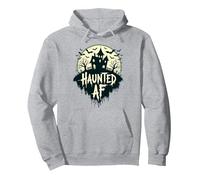 Haunted AF: Spooky Manor Halloween Horror Night Felpa con Cappuccio, Unisex per Adulti, Grigio Melange, L