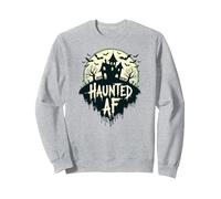 Haunted AF: Spooky Manor Halloween Horror Night Felpa, Unisex per Adulti, Grigio Melange, L