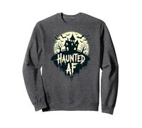 Haunted AF: Spooky Manor Halloween Horror Night Felpa, Unisex per Adulti, Grigio Scuro, S