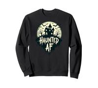 Haunted AF: Spooky Manor Halloween Horror Night Felpa, Unisex per Adulti, Nero, M