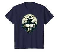Haunted AF: Spooky Manor Halloween Horror Night Maglietta, Bambini, Navy, 8 Anni