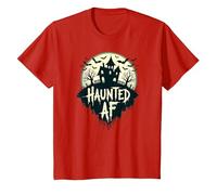 Haunted AF: Spooky Manor Halloween Horror Night Maglietta, Bambini, Rosso, 8 Anni