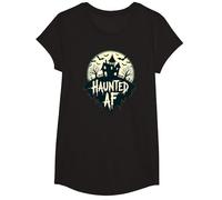 Haunted AF: Spooky Manor Halloween Horror Night Maglietta, Ragazze, Nero, S