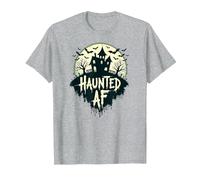 Haunted AF: Spooky Manor Halloween Horror Night Maglietta, Uomo, Grigio Melange, L
