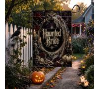 Haunted Bride - Bandiera gotica a specchio, per Halloween, 30,5 x 45,7 cm | Cornice a specchio gotica, bandiera da cortile, rose rosse profonde, accenti candelabri, ragnatele spettrali