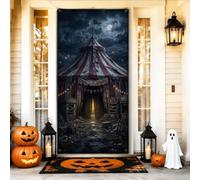 Haunted Carnival Theme Tenda Halloween porta copre 91,2 x 182,9 cm | Tema spettrale del circo, striscione per porta d'ingresso, estetica gotica scura, decorazione per la casa infestata