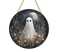 Haunted Door Decor - Ghost - Ciondolo di benvenuto, placca di ingresso di | Scheda scheletrica di legno, decorazione per porta di Halloween, con opere d'arte per casa, cucina, cortile e feste
