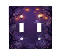 Haunted Forest Halloween tema doppio interruttore luce piastra di copertura | Motivi spettrali della foresta, accenti antichi della lanterna, motivi ragnatela, figure di fantasmi eterei