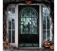 Haunted Ghost Window Halloween Door Covers 91 x 182 cm | Tema spettrale del palazzo infestato, sfondo della porta d'ingresso, effetto nebbia inquietante, arco realistico della
