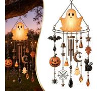Haunted Glow Ghost Wind Chime, Lighted Ghost Wind Chime with Hanging Bells, Halloween Outdoor Hanging Decor for Porch Patio Garden Tree Yard (1Pcs)