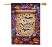 Haunted Home - Bandiera della casa con citazione Jack-o'-lanterns, 71 x 101 | Design a scorrimento, Bandiera del cortile, Simboli mistici, Fantasmi eterei, Atmosfera gotica, Decorazione esterna