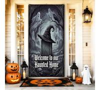 Haunted Home - Copri porta con citazione di cappello da strega, 91 x 183 cm | Atmosfera spettrale, striscione per porta d'ingresso, tema casa stregata, display resistente alle intemperie