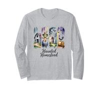 Haunted Homestead Spooky Farm Acquerello Collage Maglia a Manica