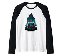Haunted House Clown Balloon Scena di Notte inquietante Maglia con Maniche Raglan