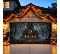Haunted House - Copertura per porta del garage, motivo: scena della foresta | Sfondo spettrale della foresta, bandiera della porta del garage, architettura dell'albero antico, estetica gotica scura