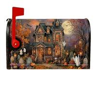 Haunted House - Coperture magnetiche per cassette postali, fantasma spettrale di Halloween, zucca, decorazione arancione per la casa e il giardino, 45 x 53 cm