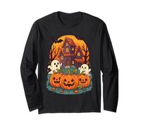 Haunted House Ghost Pumpkin Halloween Jack O Lanterna Pipistrelli Maglia a Manica