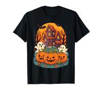 Haunted House Ghost Pumpkin Halloween Jack O Lanterna Pipistrelli Maglietta