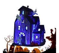 Haunted House, Led Lighted Village Decoration, Spooky Tabletop Centerpiece, 19x11x25.5cm, Gothic Miniature Ornament, Battery Operated Décor for Living Room Fireplace Dorm Hotel Display