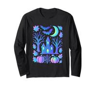 Haunted House Pipistrelli Luna Notte Spettrale Maglia a Manica