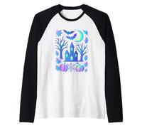 Haunted House Pipistrelli Luna Notte Spettrale Maglia con Maniche Raglan
