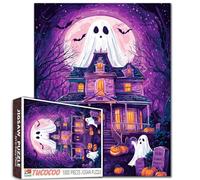 Haunted House Puzzle da 1000 pezzi per adulti, fantasmi, zucche e luna piena, puzzle spettrale con scena notturna, divertente autunno, attività al coperto, per donne, uomini, Halloween, decorazione