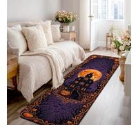 Haunted House Runner Tappeto, Spooky Gothic Full Moon Cat Halloween Viola a pelo basso Spugna a pelo basso Tappeto rettangolare per interni non perde pelo, per cucina, ingresso, lavanderia, comodino