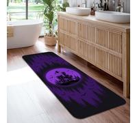 Haunted House Runner Tappeto, Spooky Gothic pipistrelli spettrali Paesaggio Halloween viola a pelo basso spugna a pelo basso tappeto per casa pavimento rettangolare stampa tappeto per cucina, ingresso