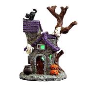 Haunted House Table Decor, Resin Village Statue Glowing, Ghost Figurine Scene Feature, Spooky Miniature Display, 4.92x3.54x6.89 Inches, Halloween Accent for Bathroom Kitchen Garage Fireplace