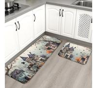 Haunted House - Tappetini da cucina per pavimento, stile gotico vintage, morbidi, imbottiti, confortevoli, lavabili, antiscivolo, decorativi, per lavelli da cucina, lavanderia e bagno, 2 pezzi