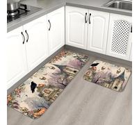 Haunted House - Tappetini da cucina per pavimento, stile gotico vintage, morbidi, imbottiti, confortevoli, lavabili, antiscivolo, decorativi, per lavelli da cucina, lavanderia e bagno, 2 pezzi