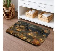 Haunted House - Tappetino da bagno autunnale ad asciugatura rapida, motivo zucca vintage, assorbente, antiscivolo, in flanella, lavabile, decorazione per il bagno, 40,6 x 61 cm