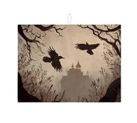 Haunted House Tappetino scolapiatti per bancone della cucina, tappetino assorbente in microfibra per scolapiatti gotico nero corvo nero per proteggere il bancone della cucina, 45,7 x 61 cm