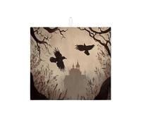 Haunted House Tappetino scolapiatti per bancone della cucina, tappetino assorbente in microfibra per scolapiatti gotico nero corvo nero per proteggere il bancone della cucina, 40,6 x 45,7 cm