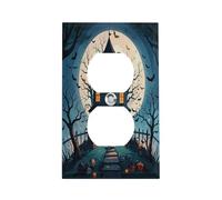 Haunted House Tree Witch Halloween Switch Plate Durable Stainless Steel Electrical Outlet Covers Unbreakable Modern Edge Decorative Duplex Wall Plates for Bedroom Kitchen Home