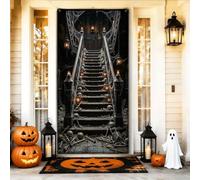 Haunted Mansion - Copertura per porta con scheletro per scale horror, 91 x | Scena gotica stregata del palazzo, cartello per porta d'ingresso, decorazione per scale spettrali, dettagli scheletrici