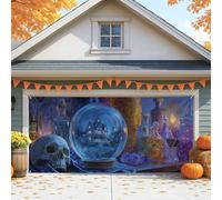 Haunted Mansion, copertura per porta del garage, con sfera di cristallo spettrale, decorazione per porte del garage, decorazione per interni ed esterni, per feste di Halloween, 390 x 180 cm