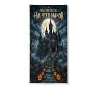 Haunted Mansion - Coperture decorative per porta d'ingresso, motivo gotico spettrale, zucche, luna, Halloween, nero, con corda, decorazione per la casa, per portico, porta, interni, esterni, feste, 91