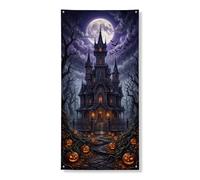 Haunted Mansion - Coperture per porte decorative, gotiche inquietanti zucche, luna, Halloween, nero, con corda, striscione per porta d'ingresso, decorazione per la casa, per porte, pareti, portico